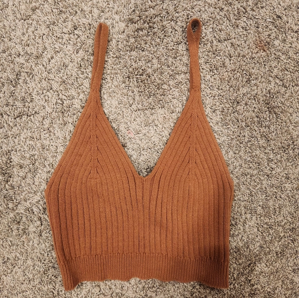 Brown Knit Crop Top